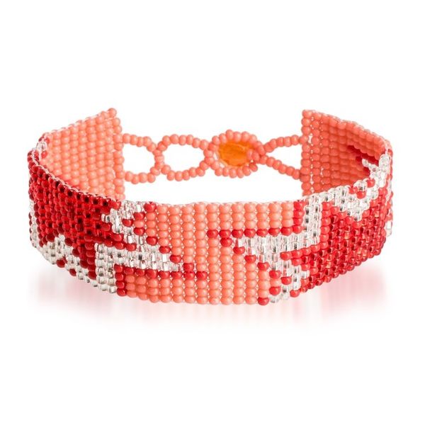 Alternate image for Handcrafted Red and Pink Star Glass Bead Wristband Bracelet Dulcet Blast