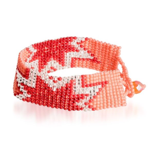 Alternate image for Handcrafted Red and Pink Star Glass Bead Wristband Bracelet Dulcet Blast