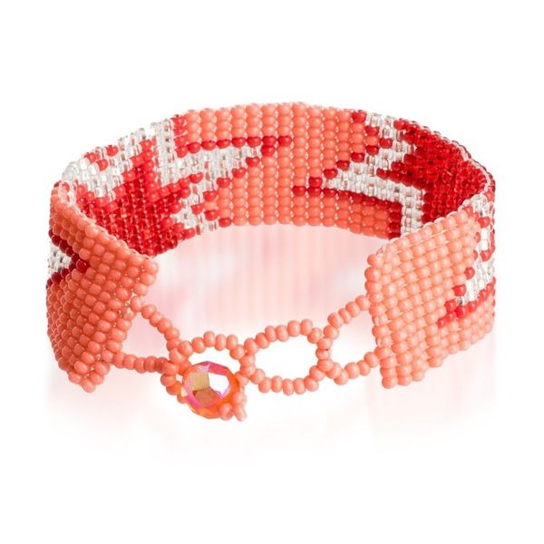 Alternate image for Handcrafted Red and Pink Star Glass Bead Wristband Bracelet Dulcet Blast
