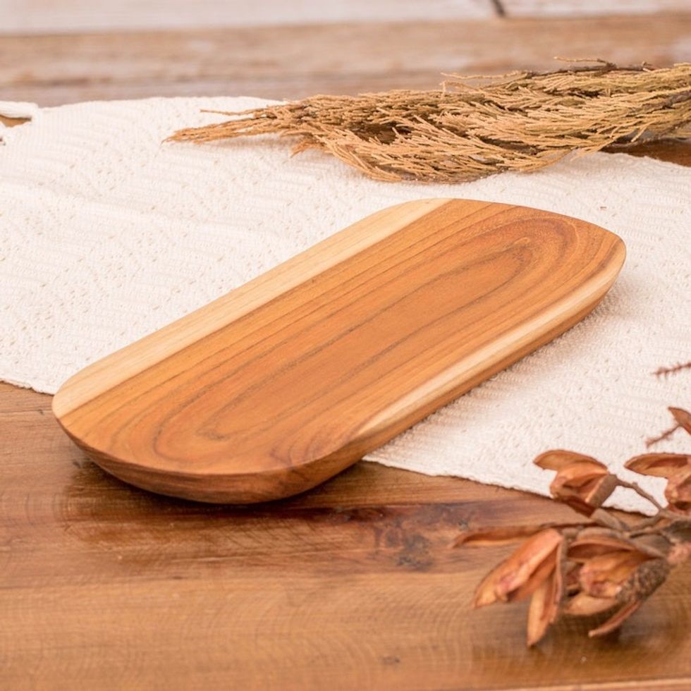 Eco-Friendly Sushi Plate Carved from Sustainable Teak Wood 'Delicious Cravings'