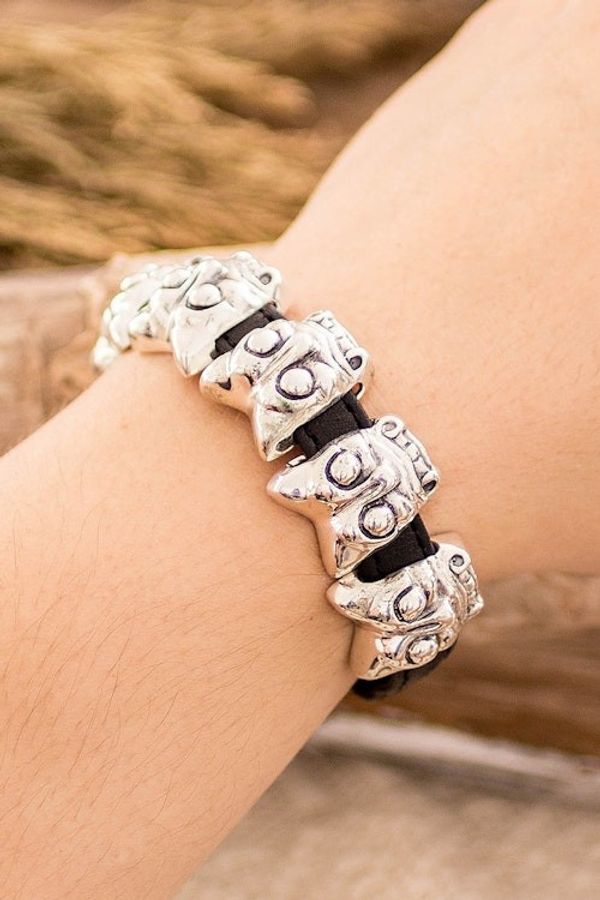 Alternate image for Archaeological Mayan Jaguar Silver and Leather Bracelet Iximche Jaguar