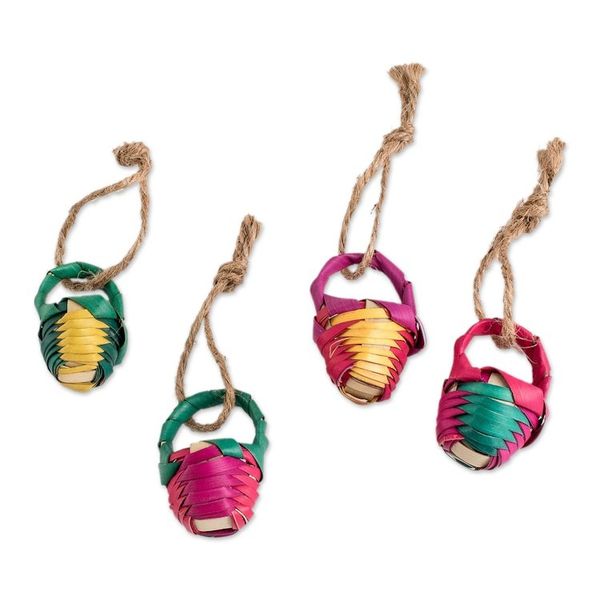 Alternate image for Set of 4 Green and Fuchsia Natural Fiber Basket Ornaments Sweet Customs