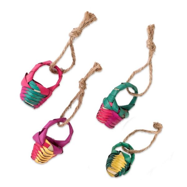 Alternate image for Set of 4 Green and Fuchsia Natural Fiber Basket Ornaments Sweet Customs