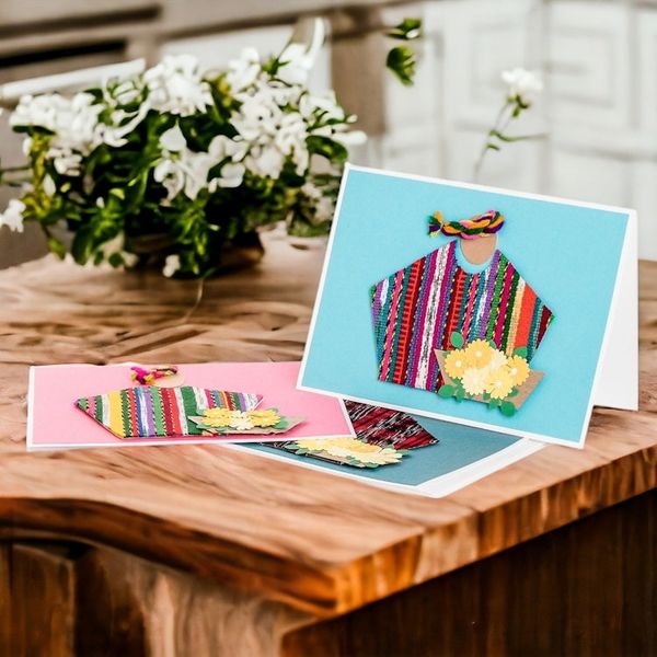 Alternate image for Three Greeting Cards with Guatemalan Woven Cotton Accents Messages of Happiness