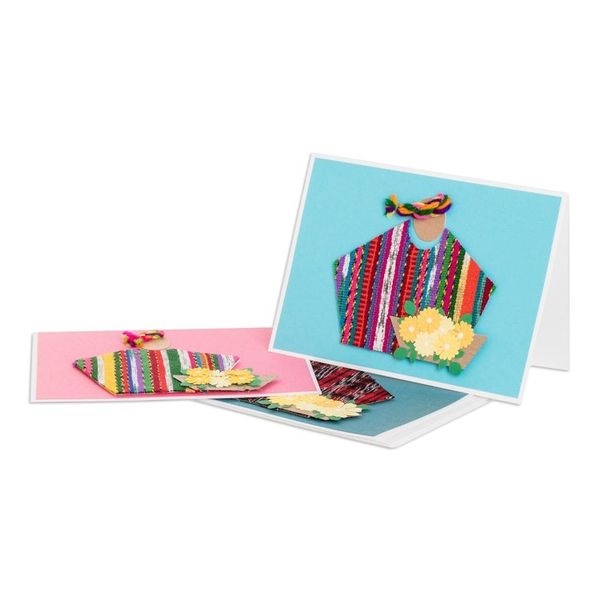 Alternate image for Three Greeting Cards with Guatemalan Woven Cotton Accents Messages of Happiness