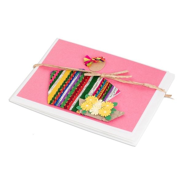 Alternate image for Three Greeting Cards with Guatemalan Woven Cotton Accents Messages of Happiness