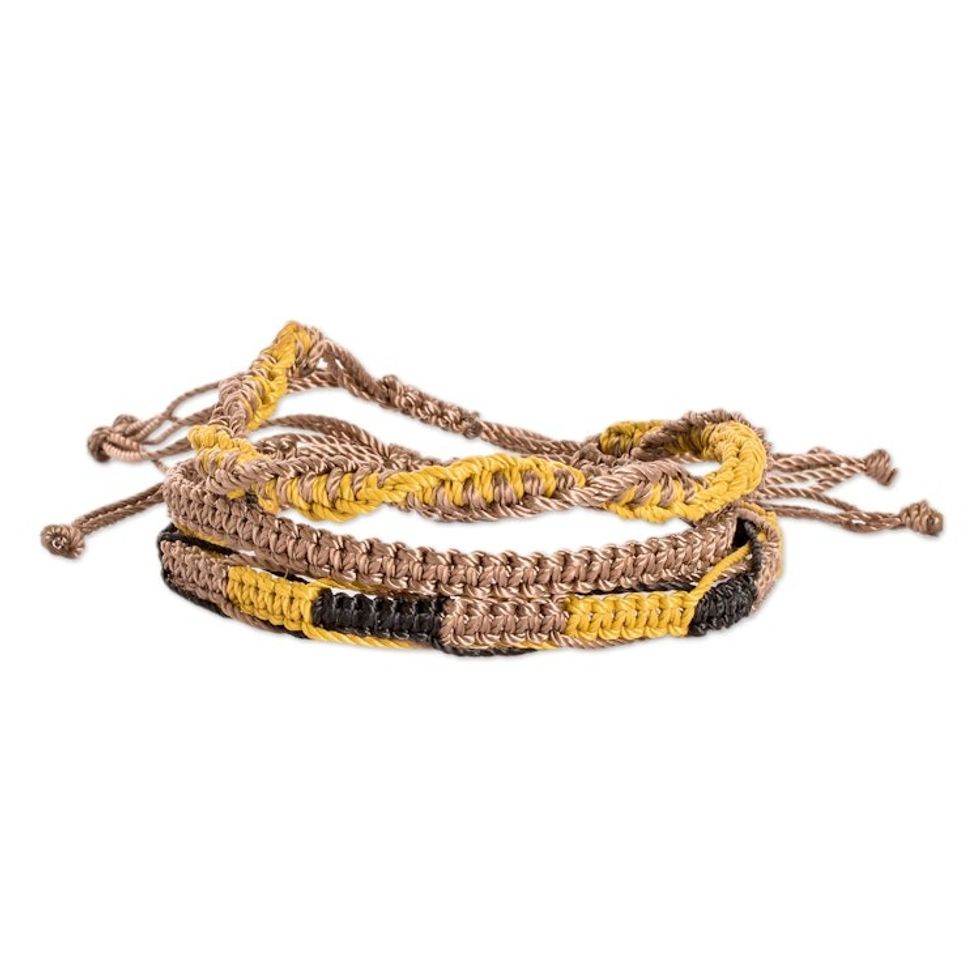 Set of 3 Yellow Brown and Black Macrame Friendship Bracelets 'Summer Landscapes'