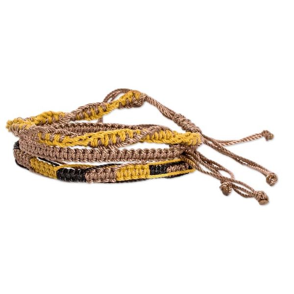 Alternate image for Set of 3 Yellow Brown and Black Macrame Friendship Bracelets Summer Landscapes