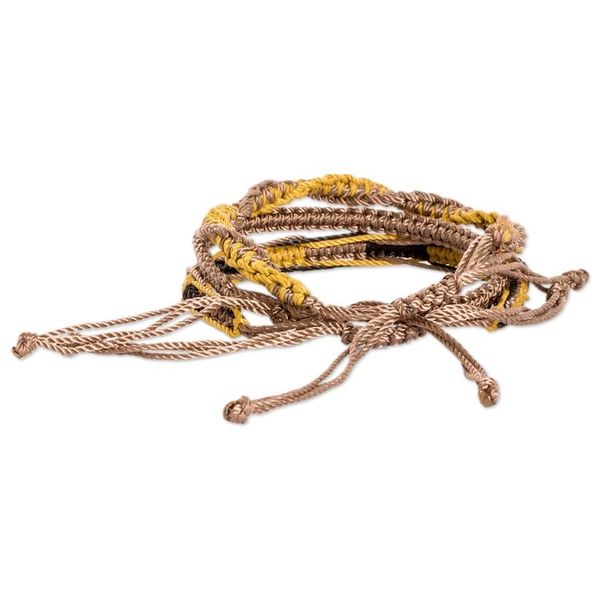 Alternate image for Set of 3 Yellow Brown and Black Macrame Friendship Bracelets Summer Landscapes