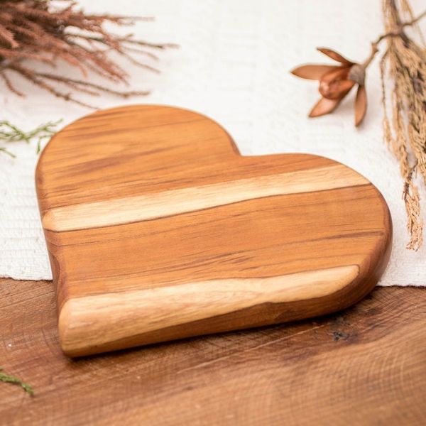 Alternate image for Heart-Shaped Teak Wood Cheese Board Hand-Carved in Guatemala Love Elixir