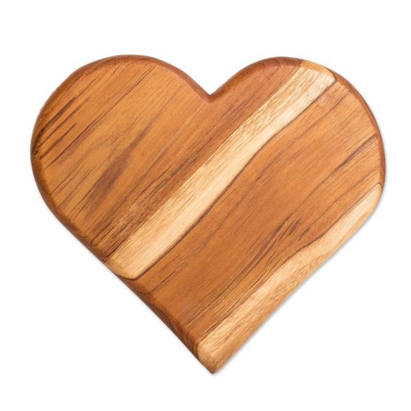 Alternate image for Heart-Shaped Teak Wood Cheese Board Hand-Carved in Guatemala Love Elixir