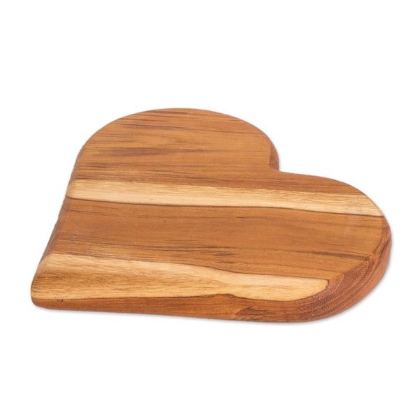 Alternate image for Heart-Shaped Teak Wood Cheese Board Hand-Carved in Guatemala Love Elixir