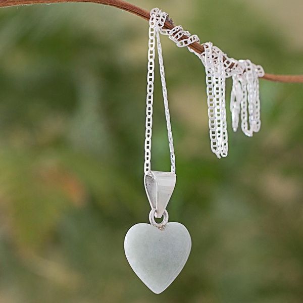 Alternate image for Heart-Themed Jade Silver Necklace Earrings Curated Gift Set Color of Love