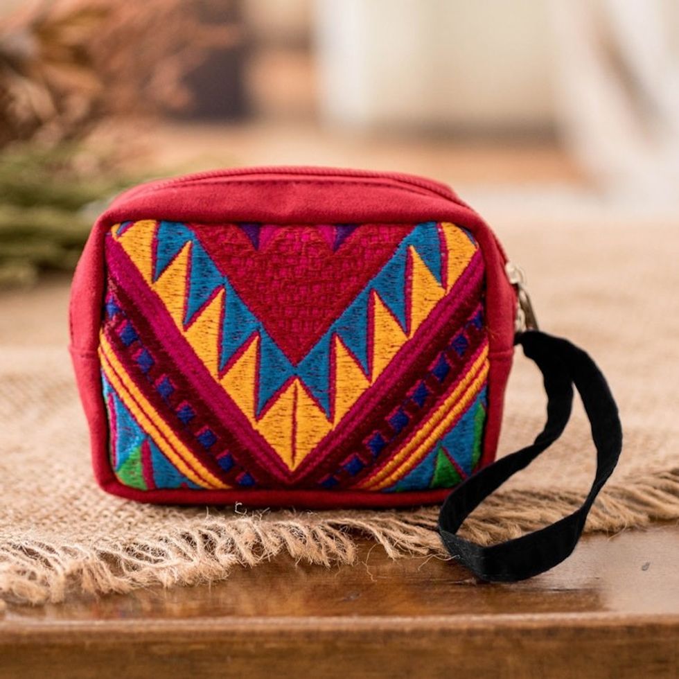 Red Geometric Cotton Coin Purse Hand-Woven in Guatemala 'Vibrant Versatility'