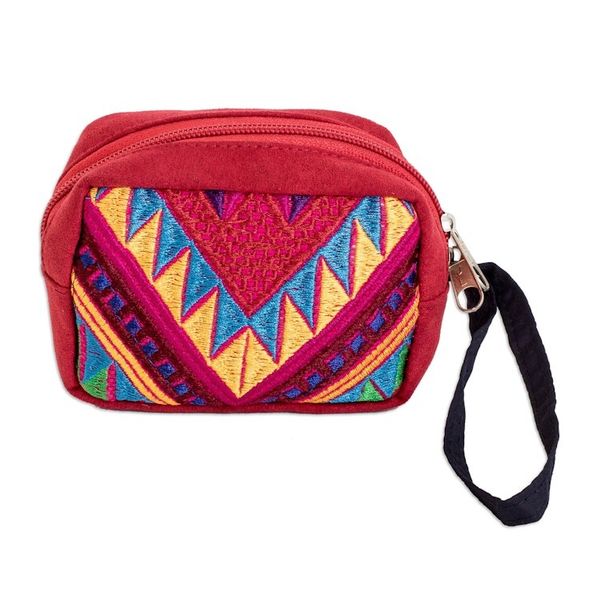 Alternate image for Red Geometric Cotton Coin Purse Hand-Woven in Guatemala Vibrant Versatility