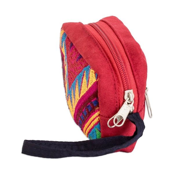 Alternate image for Red Geometric Cotton Coin Purse Hand-Woven in Guatemala Vibrant Versatility