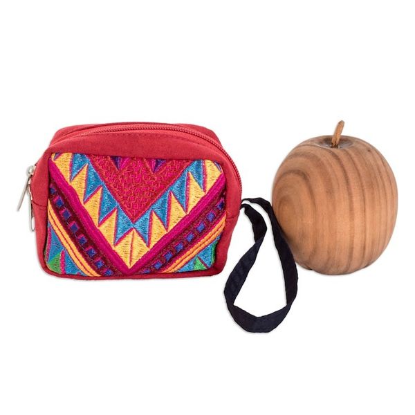 Alternate image for Red Geometric Cotton Coin Purse Hand-Woven in Guatemala Vibrant Versatility