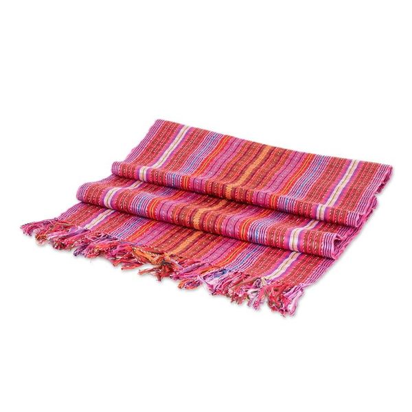 Alternate image for Handwoven Red and Pink 100 Cotton Scarf Made in Guatemala Festival in Palopo