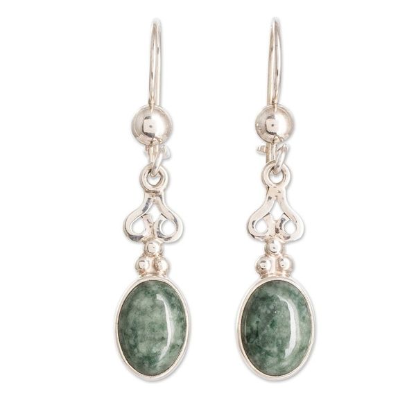 Alternate image for Guatemalan Light Green Jade Sterling Silver Dangle Earrings Light Green Love Poem