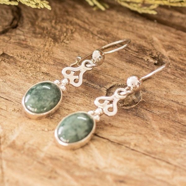 Alternate image for Guatemalan Light Green Jade Sterling Silver Dangle Earrings Light Green Love Poem