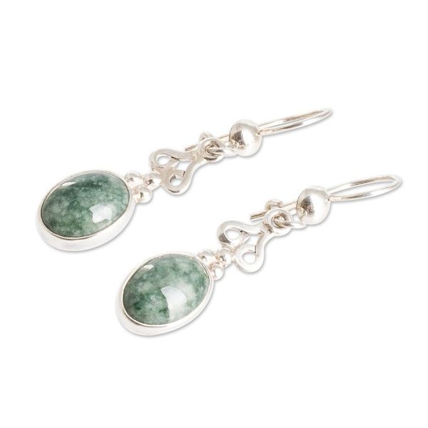 Alternate image for Guatemalan Light Green Jade Sterling Silver Dangle Earrings Light Green Love Poem