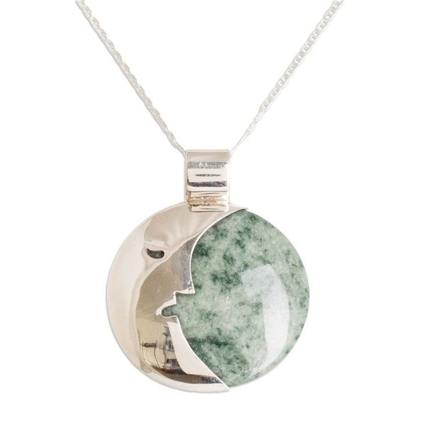 Alternate image for Reversible Moon-Themed Green Jade Pendant Necklace Dreamy Moonlight