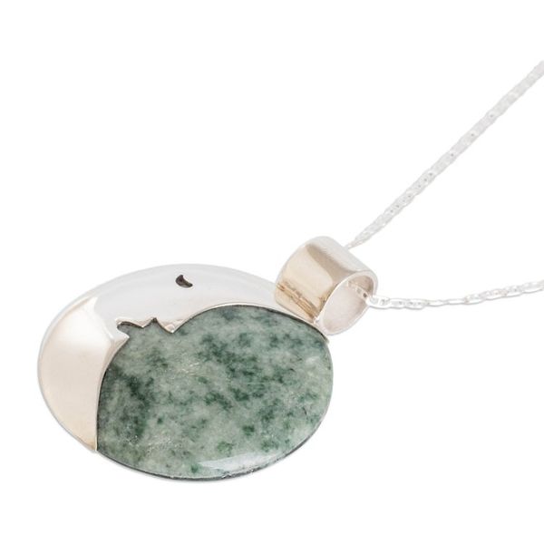 Alternate image for Reversible Moon-Themed Green Jade Pendant Necklace Dreamy Moonlight