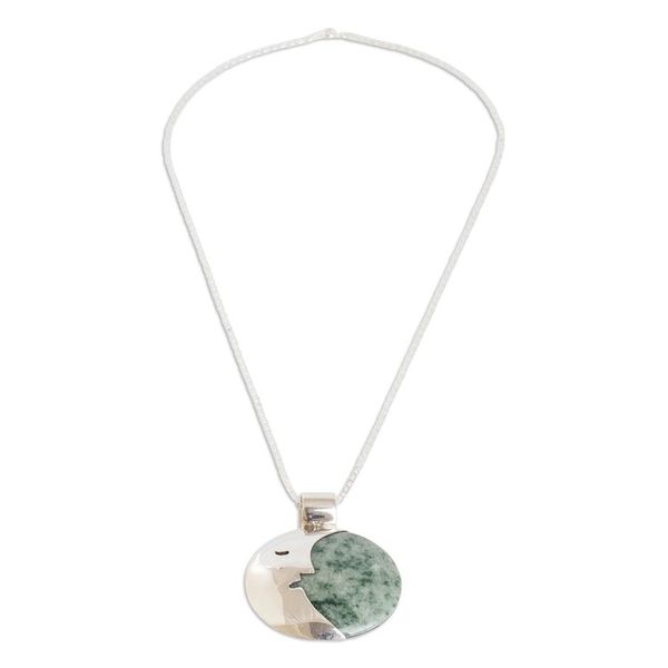 Alternate image for Reversible Moon-Themed Green Jade Pendant Necklace Dreamy Moonlight