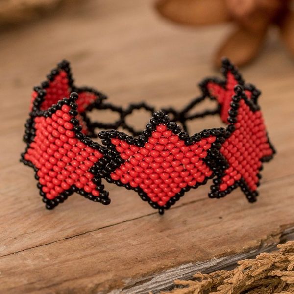 Alternate image for Handcrafted Red and Black Beaded Bracelet with Star Design Red Starlight