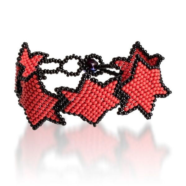 Alternate image for Handcrafted Red and Black Beaded Bracelet with Star Design Red Starlight