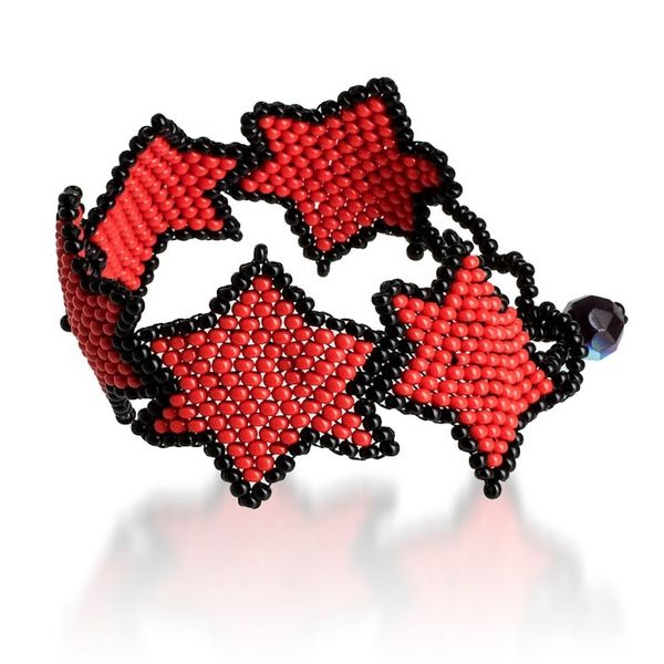 Alternate image for Handcrafted Red and Black Beaded Bracelet with Star Design Red Starlight