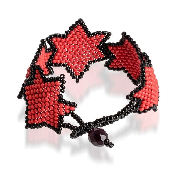 Alternate image for Handcrafted Red and Black Beaded Bracelet with Star Design Red Starlight