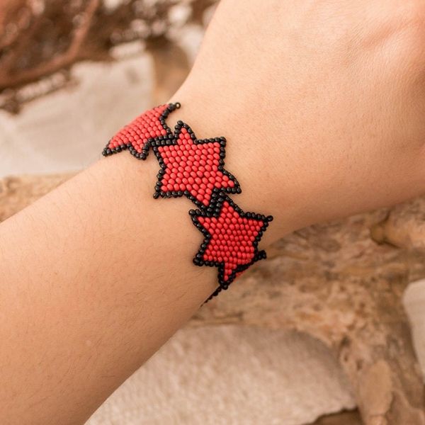 Alternate image for Handcrafted Red and Black Beaded Bracelet with Star Design Red Starlight