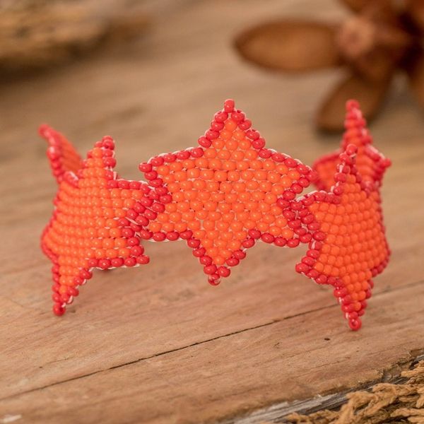 Alternate image for Orange Red Star-Themed Handmade Beaded Wristband Bracelet Orange Starlight