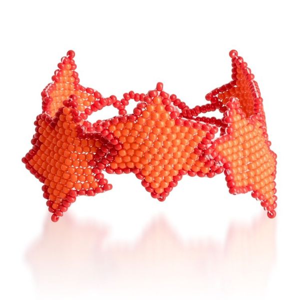 Alternate image for Orange Red Star-Themed Handmade Beaded Wristband Bracelet Orange Starlight