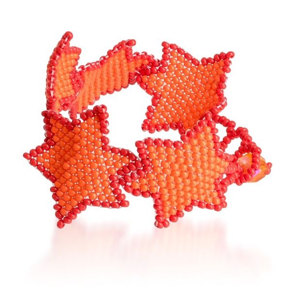Alternate image for Orange Red Star-Themed Handmade Beaded Wristband Bracelet Orange Starlight