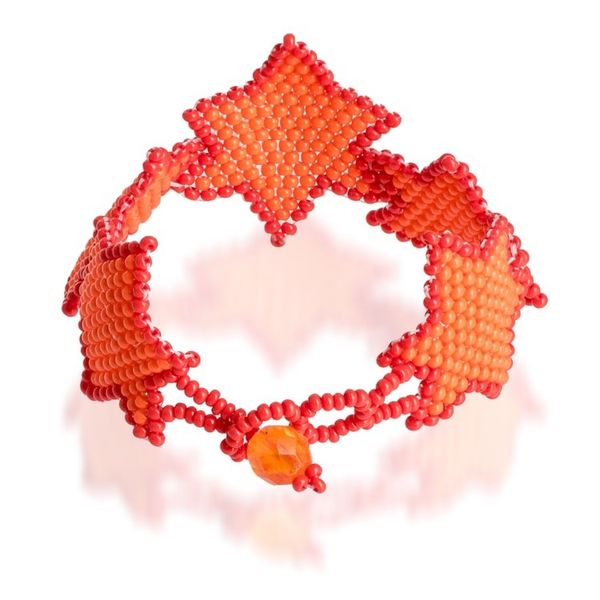Alternate image for Orange Red Star-Themed Handmade Beaded Wristband Bracelet Orange Starlight