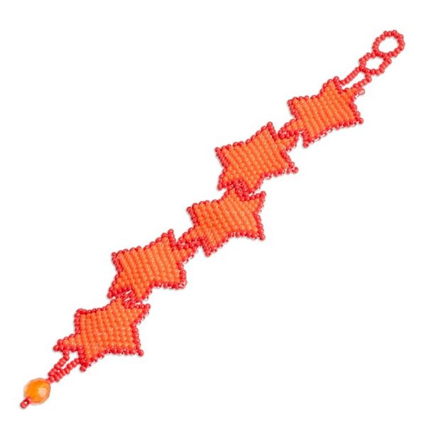 Alternate image for Orange Red Star-Themed Handmade Beaded Wristband Bracelet Orange Starlight