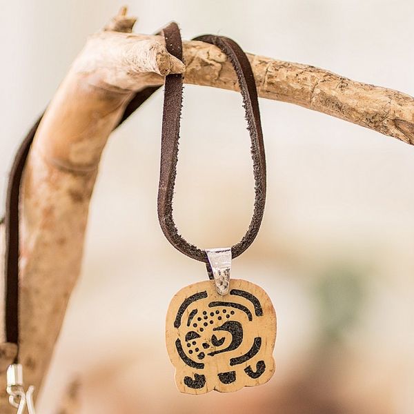 Alternate image for Coconut Shell and Lava Stone Kan Sign Pendant Necklace Inner Flame