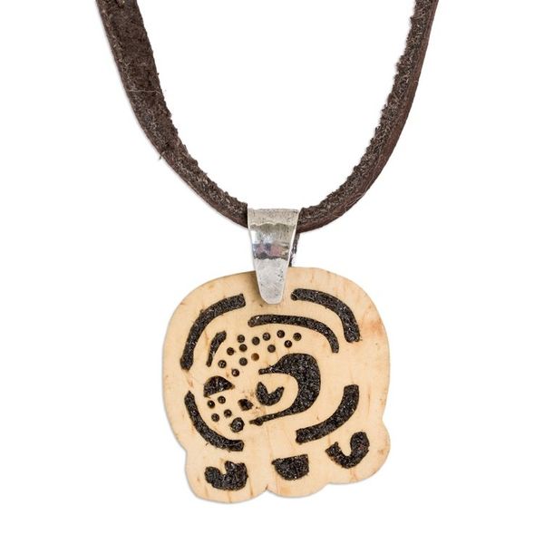 Alternate image for Coconut Shell and Lava Stone Kan Sign Pendant Necklace Inner Flame