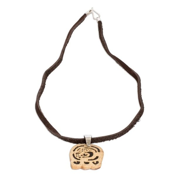 Alternate image for Coconut Shell and Lava Stone Kan Sign Pendant Necklace Inner Flame