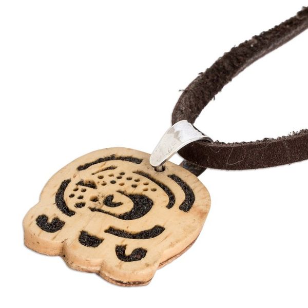 Alternate image for Coconut Shell and Lava Stone Kan Sign Pendant Necklace Inner Flame