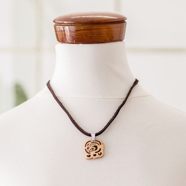 Alternate image for Coconut Shell and Lava Stone Kan Sign Pendant Necklace Inner Flame