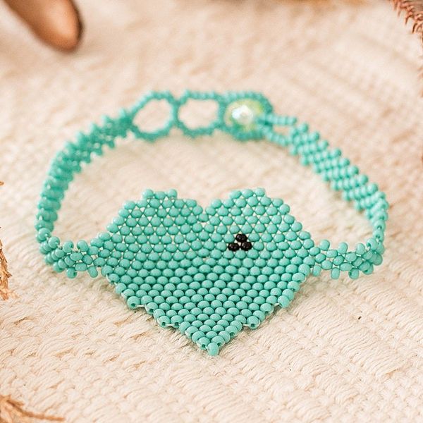 Alternate image for Handcrafted Beaded Heart-Themed Pendant Bracelet in Aqua Aqua Love Inspiration