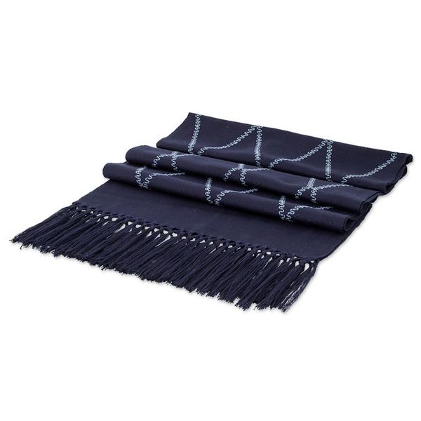Alternate image for Handwoven Navy Cotton Table Runner with Diamond Pattern Navy Diamond Paths