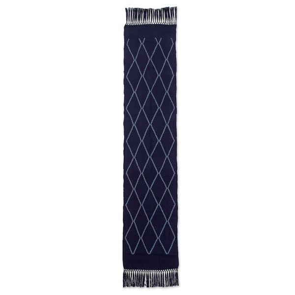 Alternate image for Handwoven Navy Cotton Table Runner with Diamond Pattern Navy Diamond Paths
