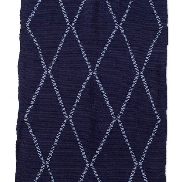 Alternate image for Handwoven Navy Cotton Table Runner with Diamond Pattern Navy Diamond Paths
