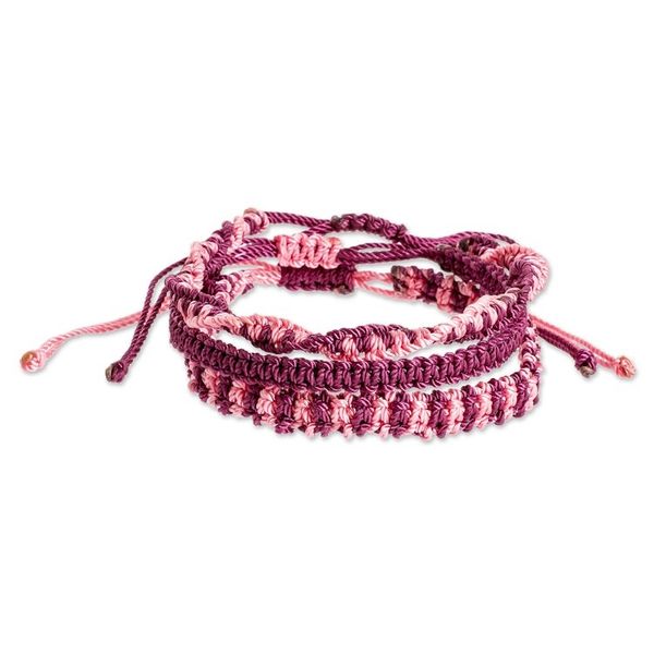 Alternate image for Set of 3 Macrame Friendship Bracelets in Burgundy and Pink Burgundy and Rose