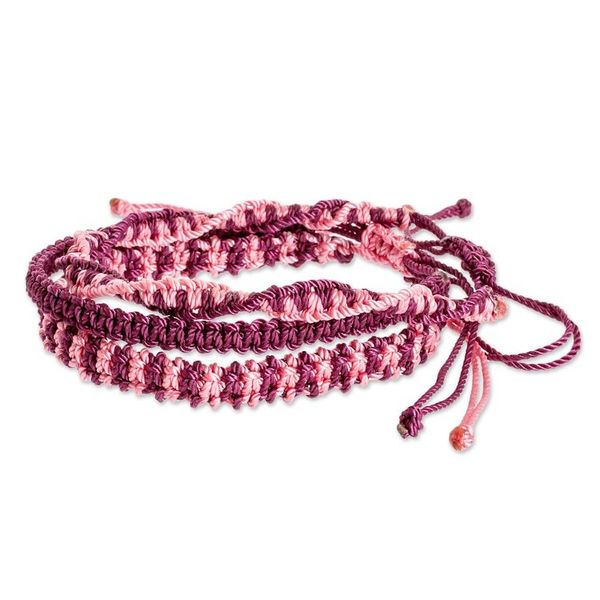 Alternate image for Set of 3 Macrame Friendship Bracelets in Burgundy and Pink Burgundy and Rose