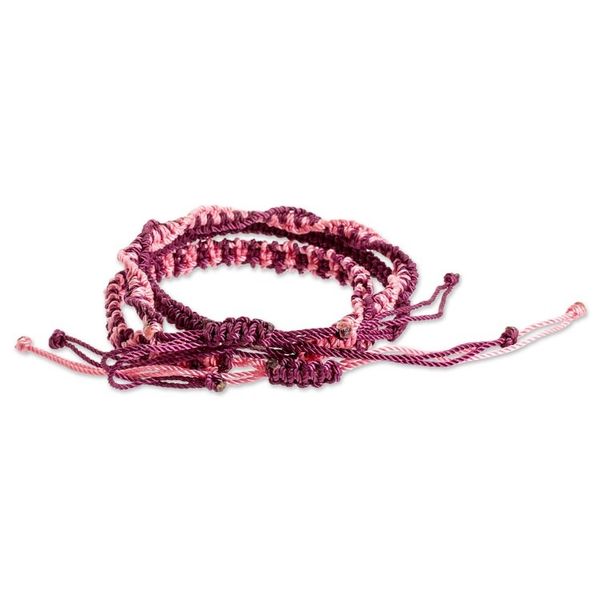 Alternate image for Set of 3 Macrame Friendship Bracelets in Burgundy and Pink Burgundy and Rose
